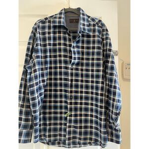 Robert Talbott Classic Dress Shirt Blue/White LS Button Down Cotton Men's XL